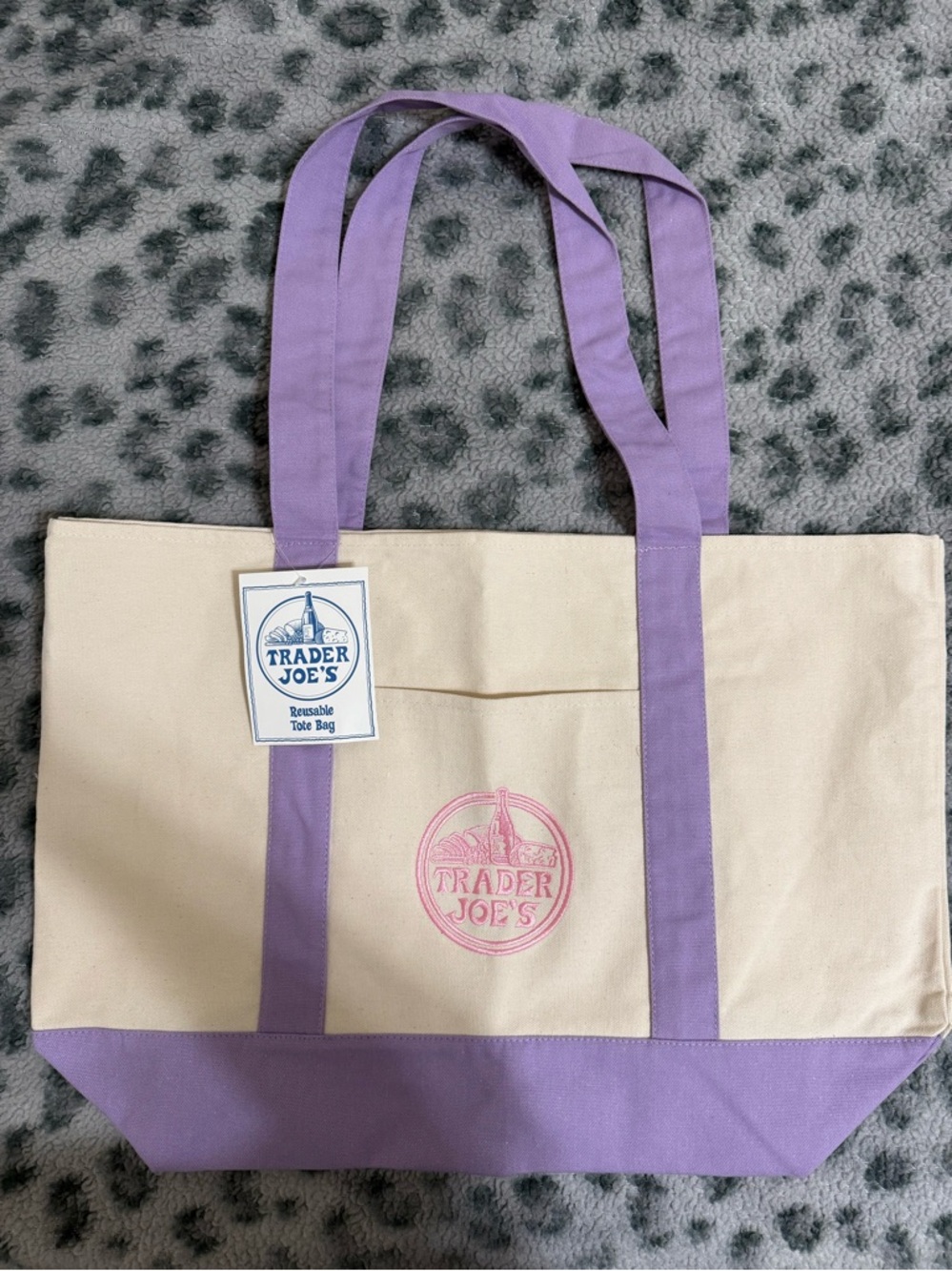 Cream and Purple Canvas Tote Bag